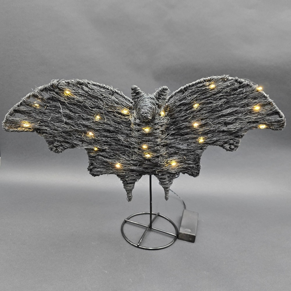 Halloween Light Up Wicker Bat Table Decor LED Fairy Lights Spooky 17.5in